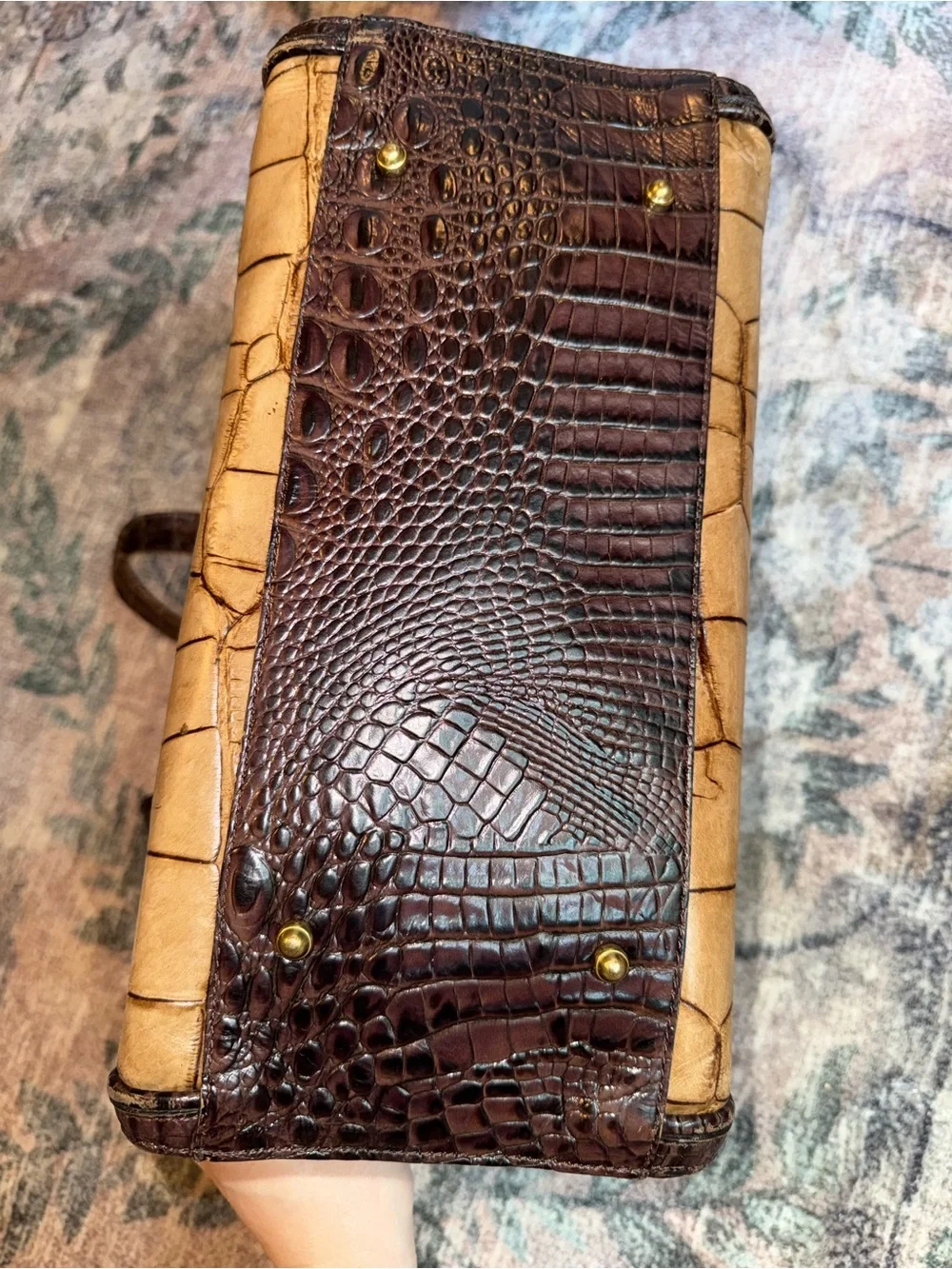 Women's Two-Tone Croc-Embossed Tote Bag in Brown and Tan